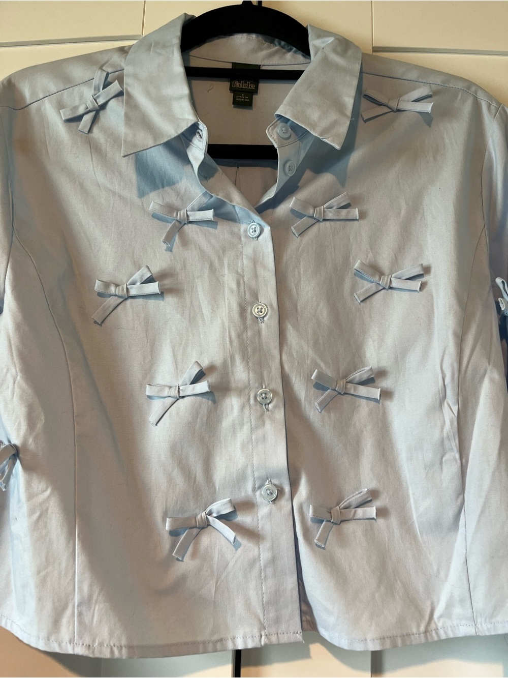 wild fable Light Blue Cropped Button-Down Shirt with Bow Accents - Picture 2 of 4